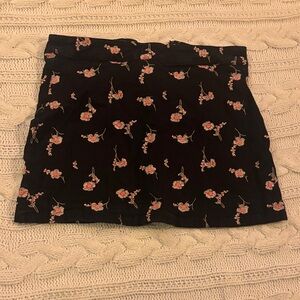 Black Mini Skirt with Pink Floral Print